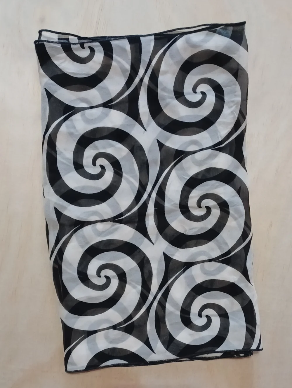 Creative Connections New York Silk Oblong Scarf 66×13 Black White Mod Swirl